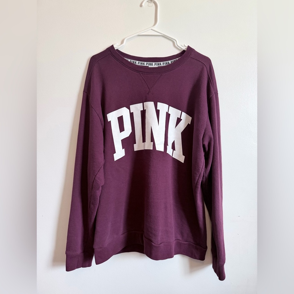 ‼️SOLD‼️ PINK Victoria's Secret Maroon Crewneck Sweatshirt with White Logo